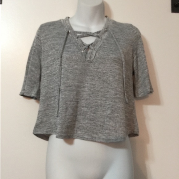 Boohoo Swing Crop Top Grey Heather, Lace Up! - Picture 3 of 9